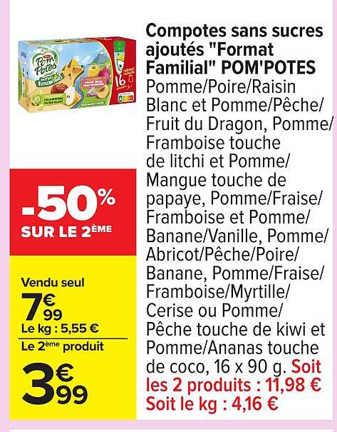 Compotes sans sucres ajoutés "Format Familial" POM'POTES