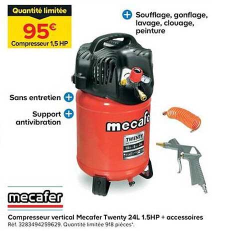 Compresseur vertical Mecafel Twenty 24L 1.5HP + accessoires