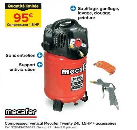 Compresseur vertical Mecafer Twenty 24L 1.5HP + accessoires