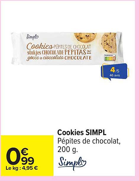 Cookies SIMPL Pépites de chocolat, 200 g.
