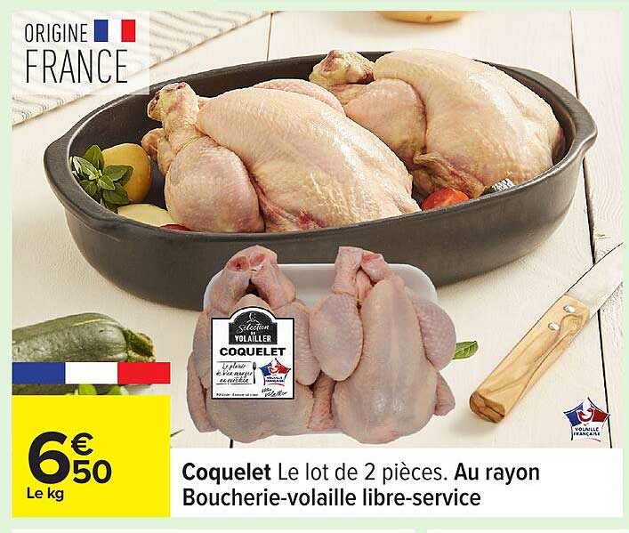 Coquelet Le lot de 2 pièces. Au rayon Boucherie-volaille libre-service.