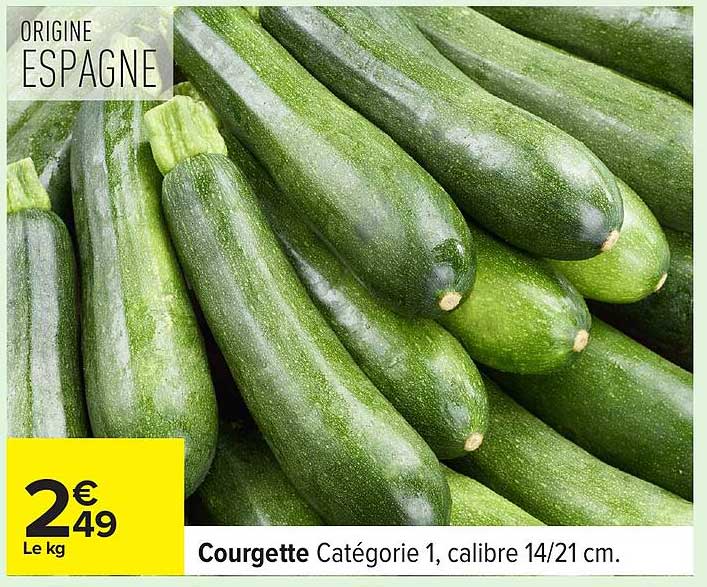 Courgette Catégorie 1, calibre 14/21 cm.