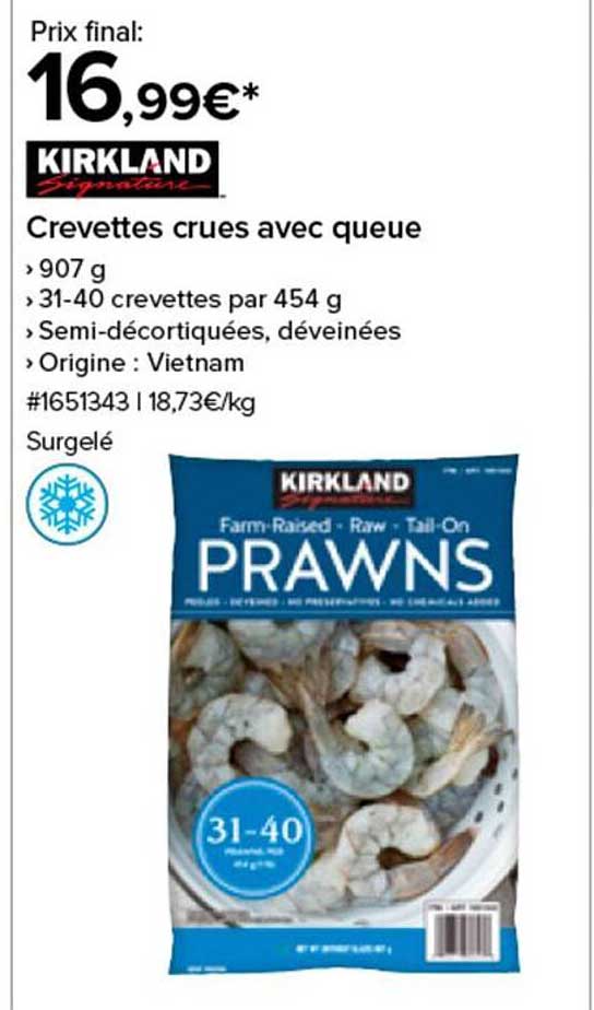Crevettes crues avec queue