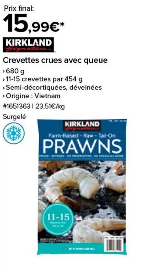 Crevettes crues avec queue