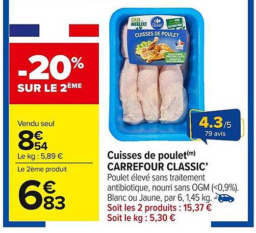 Cuisses de poulet(m) CARREFOUR CLASSIC'