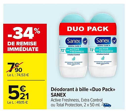 Déodorant à bille «Duo Pack» SANEX