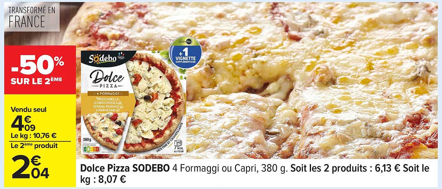 Dolce Pizza SODEBO 4 Formaggi ou Capri, 380 g.