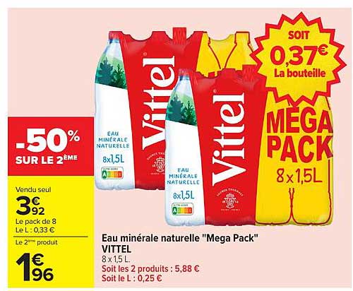 Eau minérale naturelle "Mega Pack" VITTEL 8 x 1,5 L