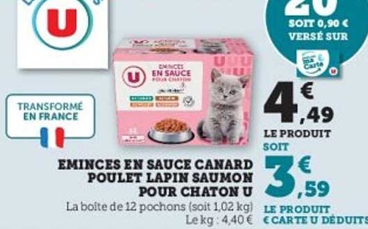 ÉMINCES EN SAUCE CANARD POULET LAPIN SAUMON POUR CHATON U