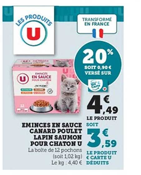 ÉMINCÉS EN SAUCE CANARD POULET LAPIN SAUMON POUR CHATON U