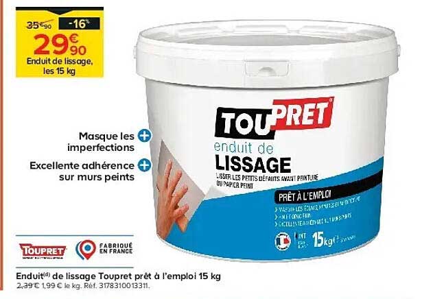 Enduit de lissage Toupret prêt à l’emploi 15 kg