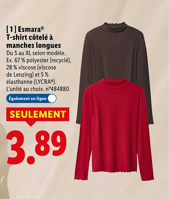 Esmara® T-shirt côtelé à manches longues