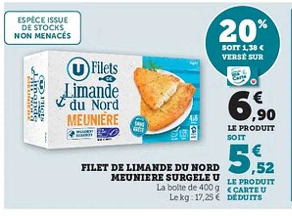 FILET DE LIMANDE DU NORD MEUNIERE SURGELE U