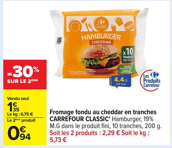 Fromage fondu au cheddar en tranches CARREFOUR CLASSIC'
