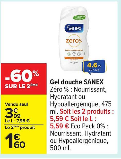 Gel douche SANEX Zéro %