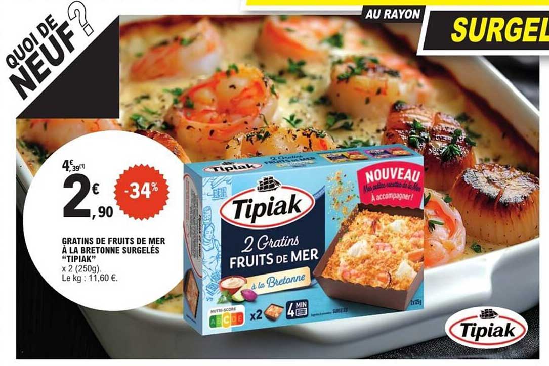 GRATINS DE FRUITS DE MER À LA BRETONNE SURGELÉS "TIPIAK"