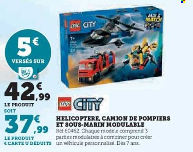 HELICOPTERE, CAMION DE POMPIERS ET SOUS-MARIN MODULABLE