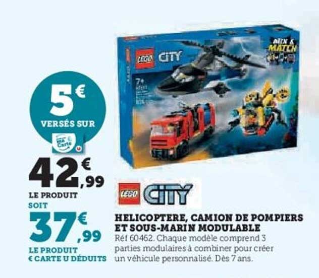 HELICOPTERE, CAMION DE POMPIERS ET SOUS-MARIN MODULABLE