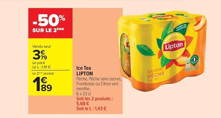 Ice Tea LIPTON Saveur Pêche, 6 x 33 cl