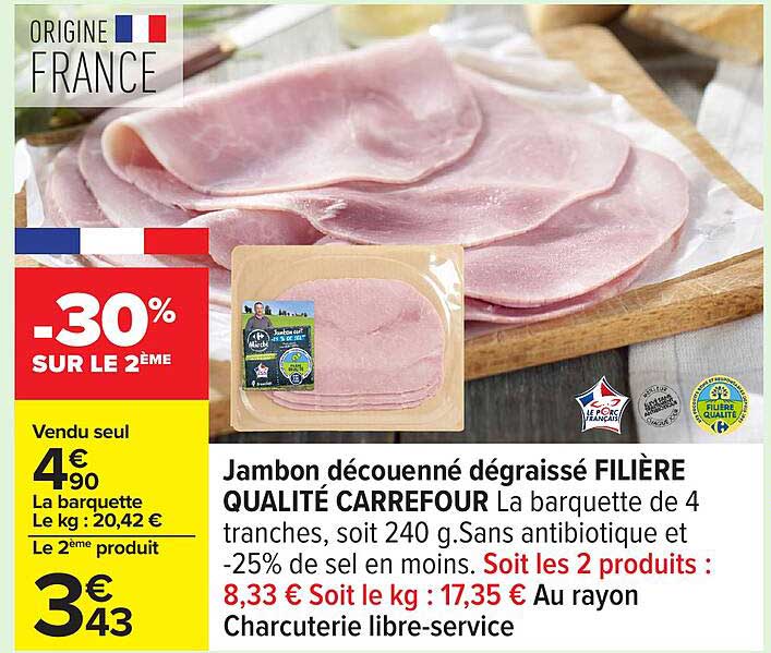 Jambon découpé dégraissé FILIÈRE QUALITÉ CARREFOUR