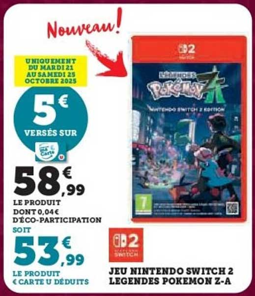 JEU NINTENDO SWITCH 2 LEGENDES POKEMON Z-A