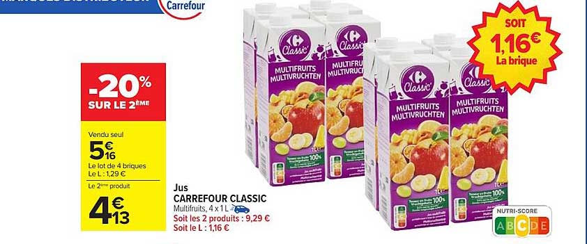 Jus CARREFOUR CLASSIC Multifruits, 4 x 1 L