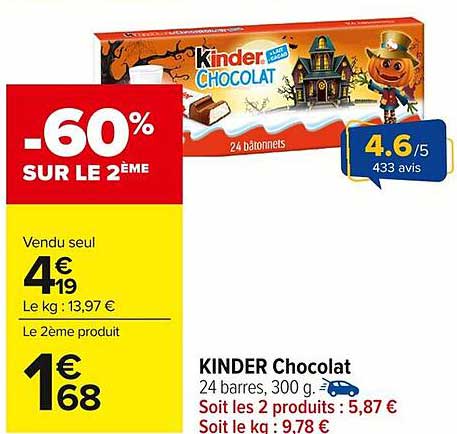KINDSER Chocolat -60% SUR LE 2ème