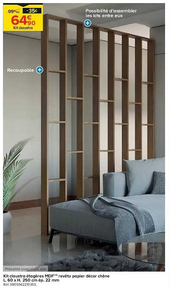 Kit claustra étagères MDF™ revêtu papier décor chêne