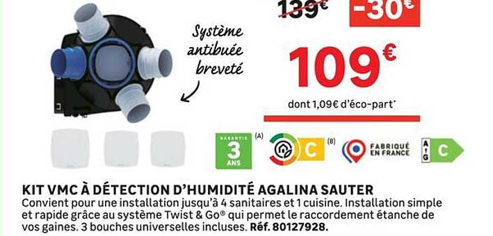 KIT VMC À DÉTECTION D’HUMIDITÉ AGALINA SAUTER