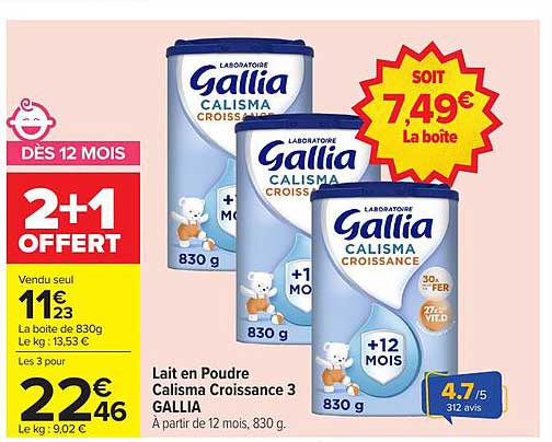Lait en Poudre Calisma Croissance 3 GALLIA