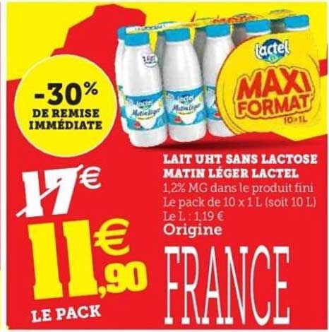 Lait UHT sans lactose Matin Léger Lactel