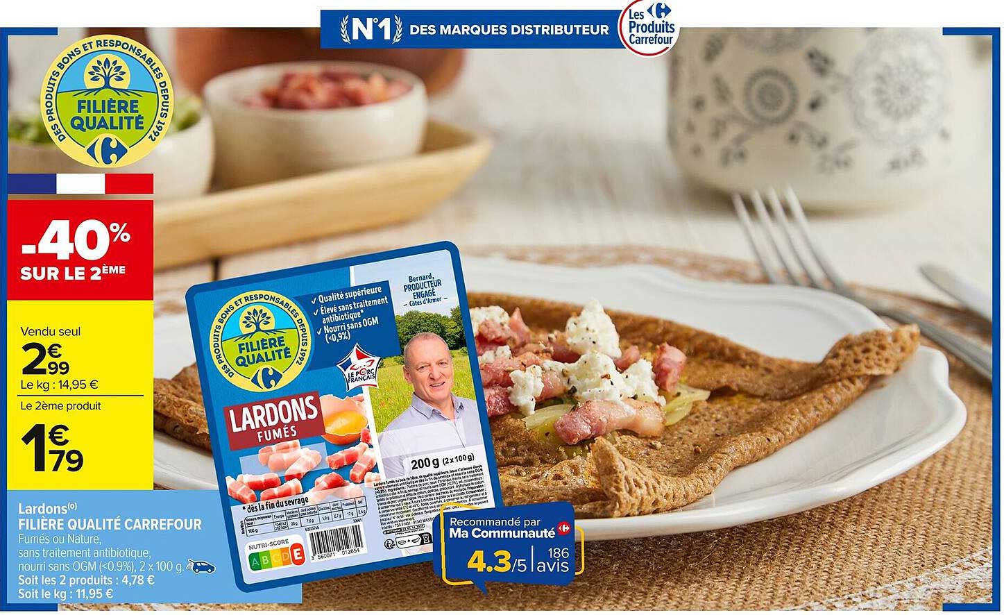 Lardons FIlière Qualité Carrefour