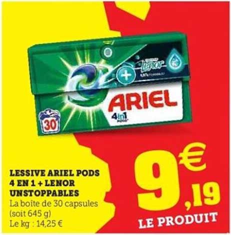 LESSIVE ARIEL PODS 4 EN 1 + LENOR UNSTOPPABLES