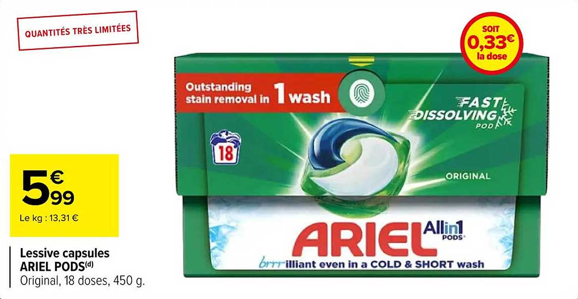 Lessive capsules ARIEL PODS(d) Original, 18 doses, 450 g