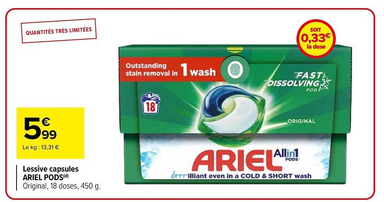 Lessive capsules ARIEL PODS(d) Original, 18 doses, 450 g