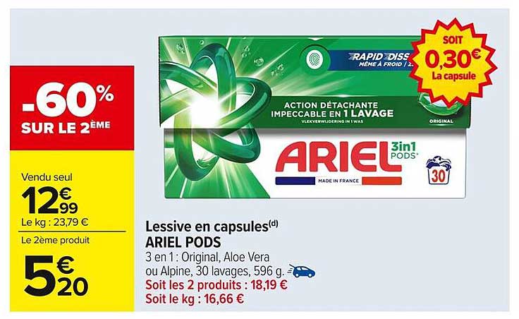 Lessive en capsules ARIEL PODS 3 en 1