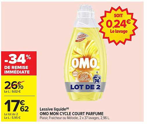 Lessive liquide OMO MON CYCLE COURT PARFUME