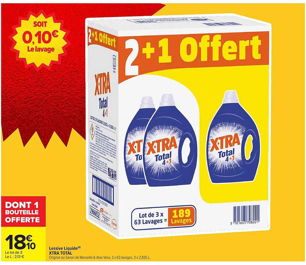 Lessive Liquide XTRA TOTAL - Lot de 3 x 2,835 L