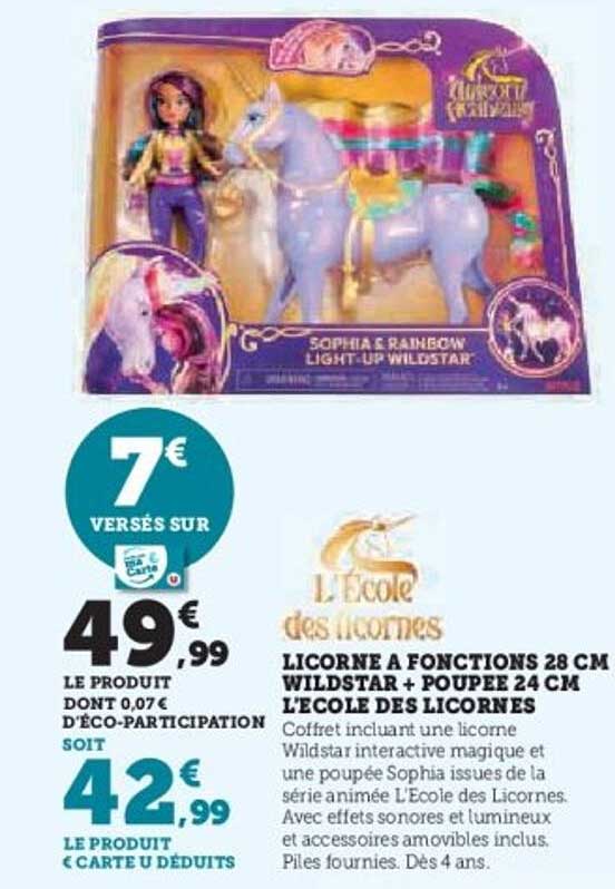 LICORNE A FONCTIONS 28 CM WILDSTAR + POUPEE 24 CM L'ÉCOLE DES LICORNES