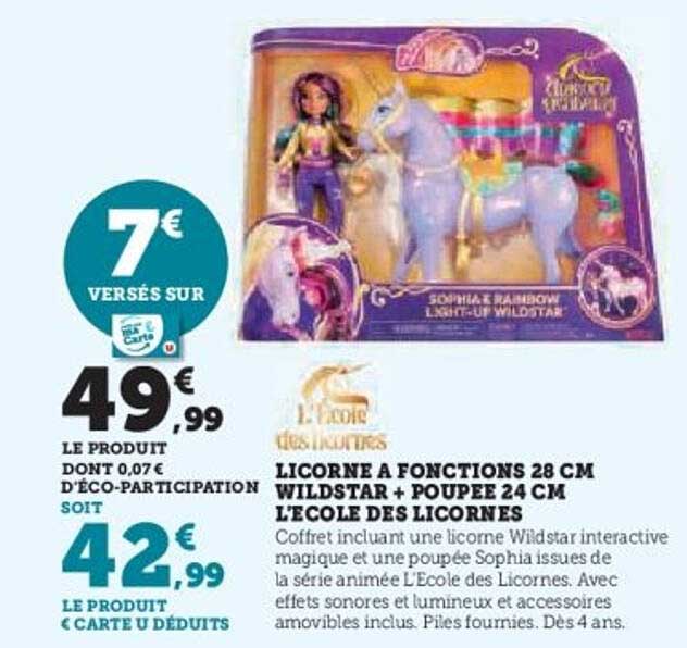 LICORNE A FONCTIONS 28 CM WILDSTAR + POUPEE 24 CM L'ECOLE DES LICORNES