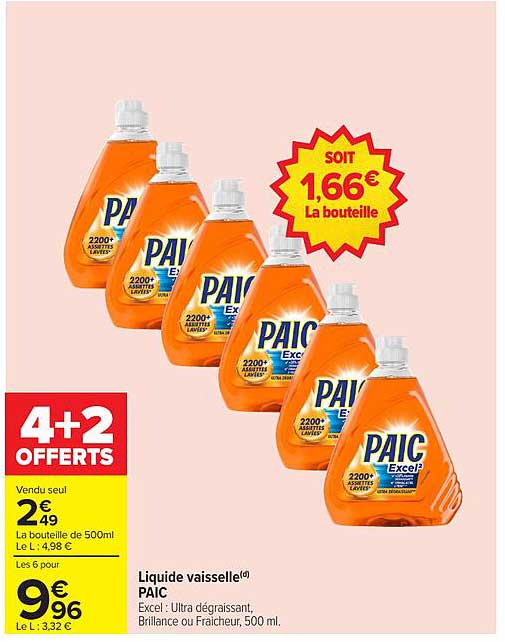 Liquide vaisselle PAIC - 4+2 OFFERTS