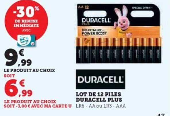 LOT DE 12 PILES DURACELL PLUS