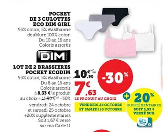 LOT DE 2 BRASSIERES POCKET ECODIM