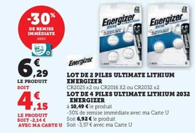LOT DE 2 PILES ULTIMATE LITHIUM ENERGIZER