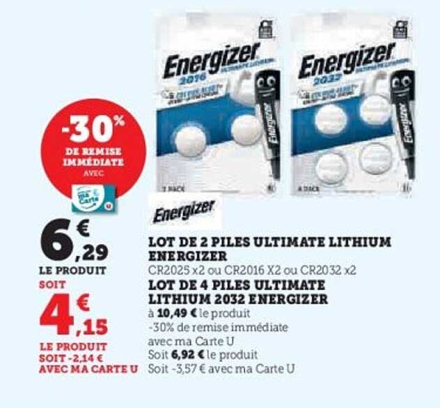 LOT DE 2 PILES ULTIMATE LITHIUM ENERGIZER
