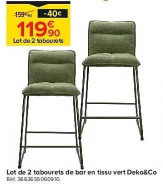 Lot de 2 tabourets de bar en tissu vert Deko&Co