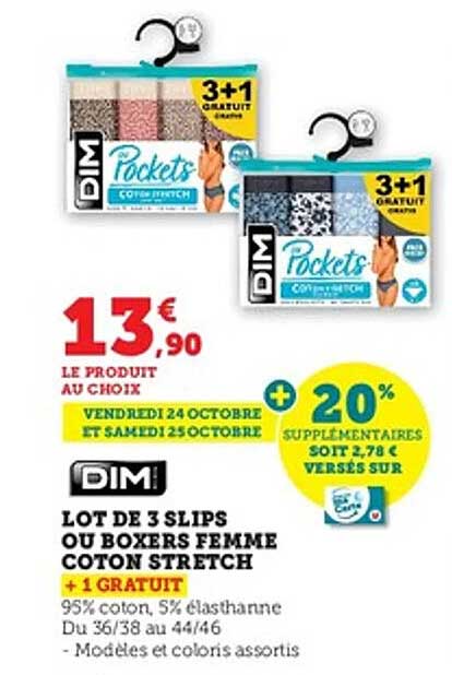 LOT DE 3 SLIPS OU BOXERS FEMME COTON STRETCH + 1 GRATUIT