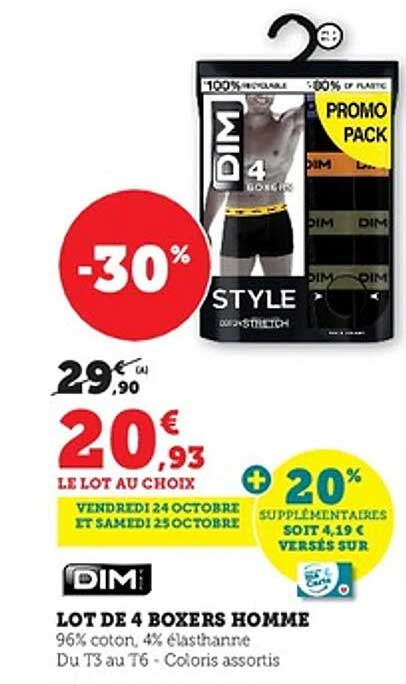LOT DE 4 BOXERS HOMME