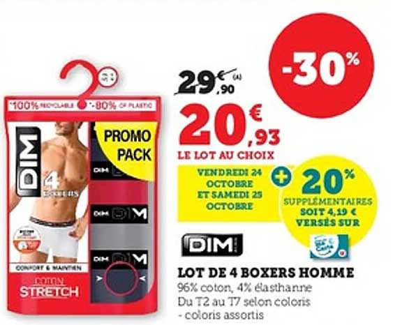 LOT DE 4 BOXERS HOMME