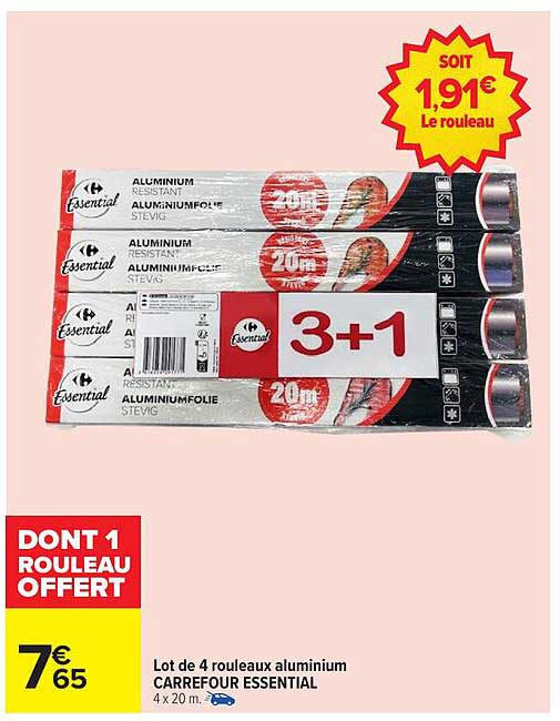 Lot de 4 rouleaux aluminium CARREFOUR ESSENTIAL